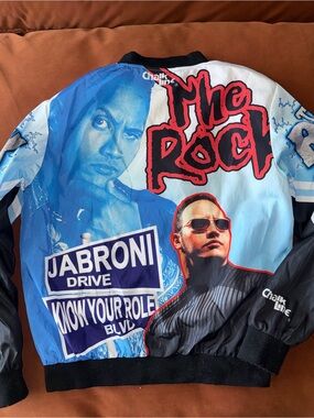 Graphic Print Bomber Jacket - Blue/Black